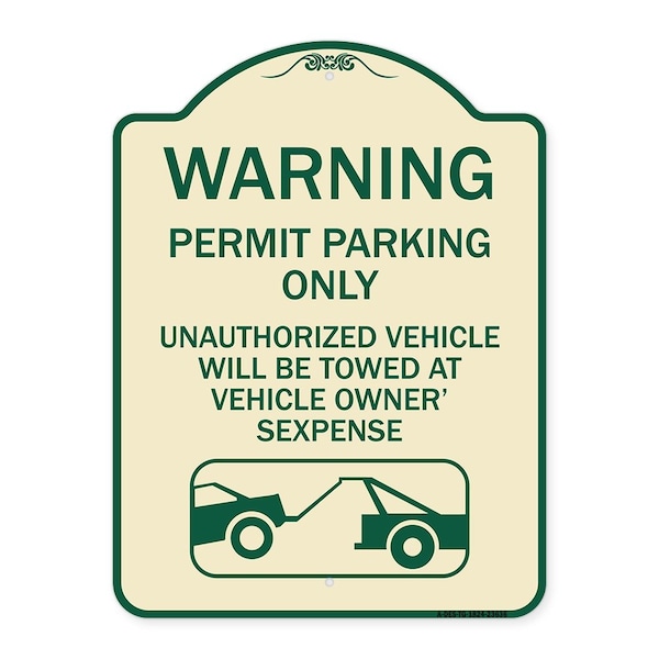 No Parking w/o Permit Warning Permit Parking Unauthorized Vehicles Alum, 24" x 18", TG-1824-23636